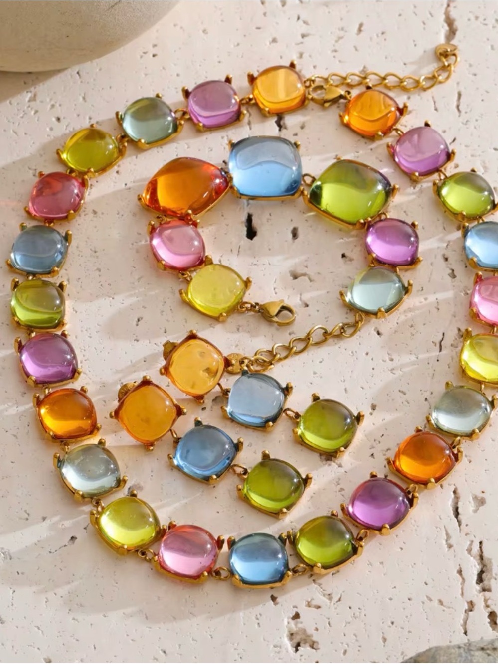 Sara Sotti Multicolor Glass Stone Gold-Tone Necklace and Bracelet Set